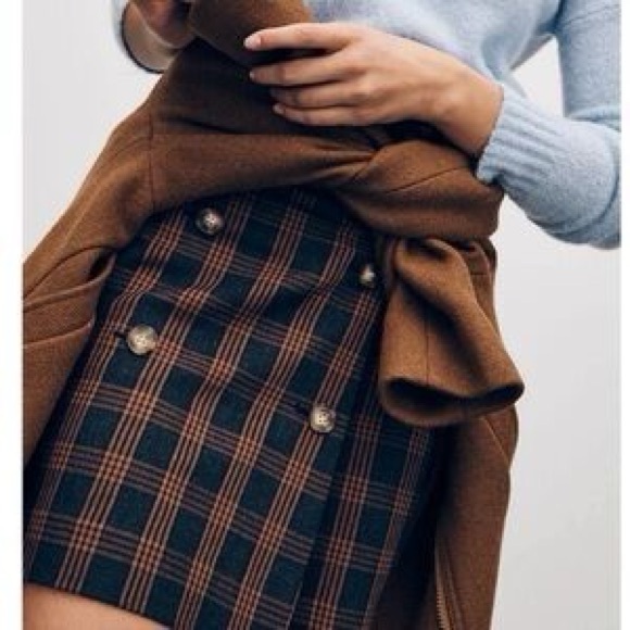 Madewell Dresses & Skirts - Madewell Brown Black Plaid Skirt Double Breasted Buttons Academia S